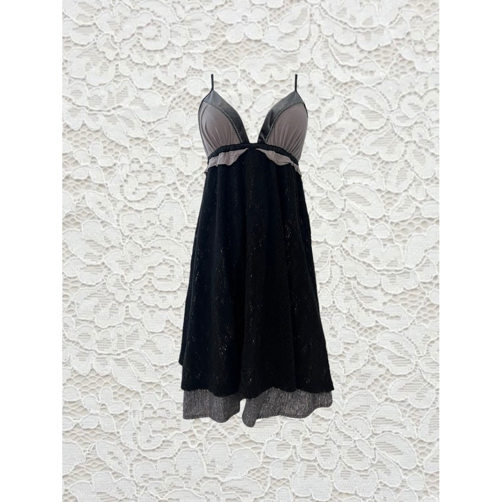 vintage free‎ people purple and black babydoll mini dress with velvet trim